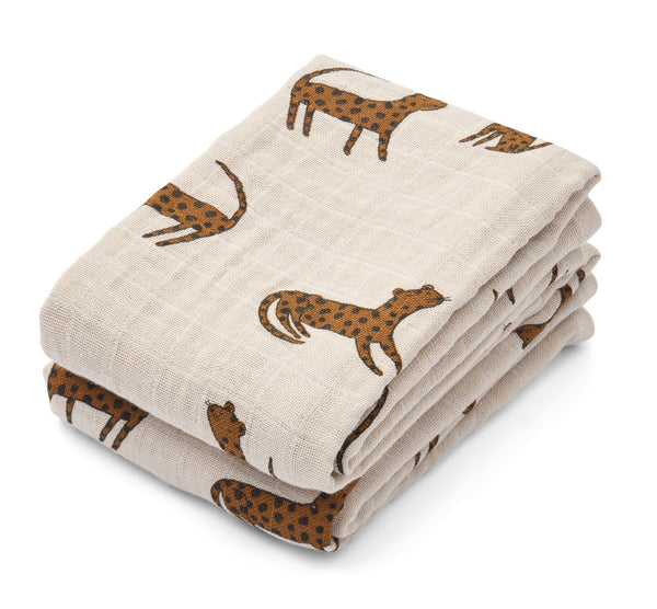 Liewood - Lewis Muslin Cloth 2-pack - Leopard/Sandy